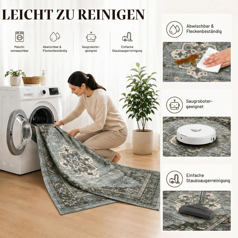 Vintage Rugs Living Room Washable Anti Slip Large