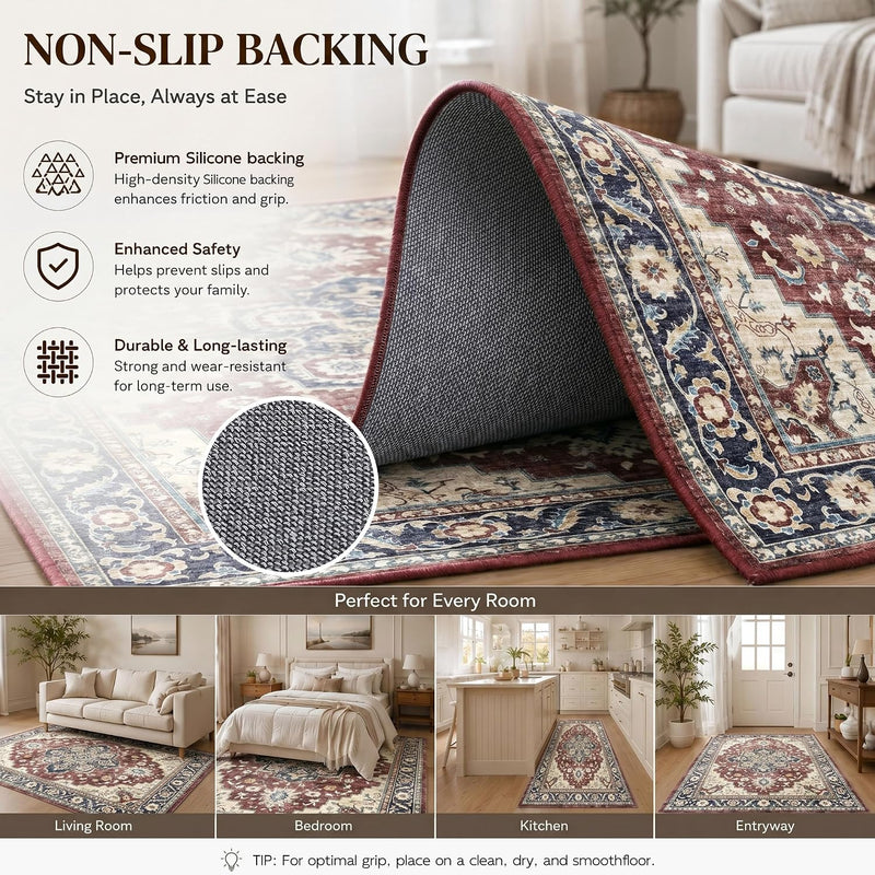 Vintage Rugs Living Room Washable Anti Slip Large