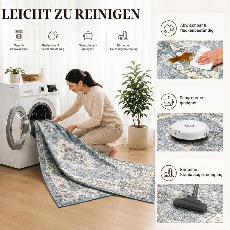 Vintage Rugs Living Room Washable Anti Slip Large