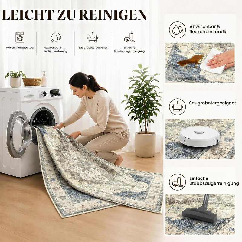 Vintage Rugs Living Room Washable Anti Slip Large