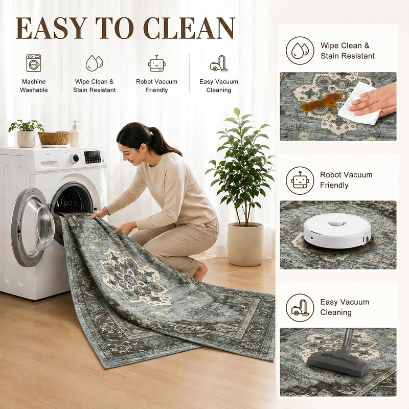 Vintage Rugs Living Room Washable Anti Slip Large