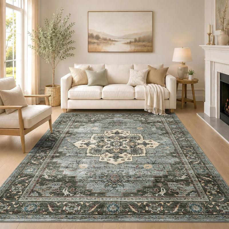 Vintage Rugs Living Room Washable Anti Slip Large