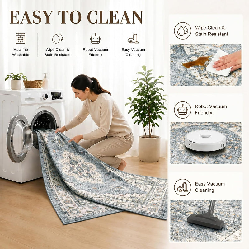 Vintage Rugs Living Room Washable Anti Slip Large