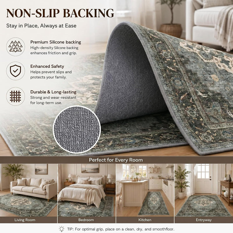 Vintage Rugs Living Room Washable Anti Slip Large
