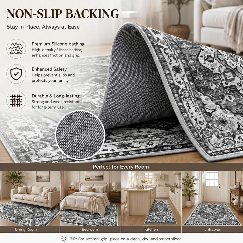 Vintage Rugs Living Room Washable Anti Slip Large
