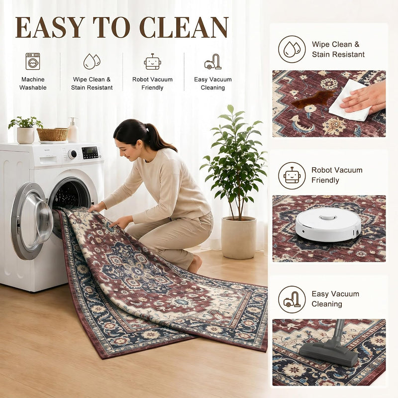 Vintage Rugs Living Room Washable Anti Slip Large