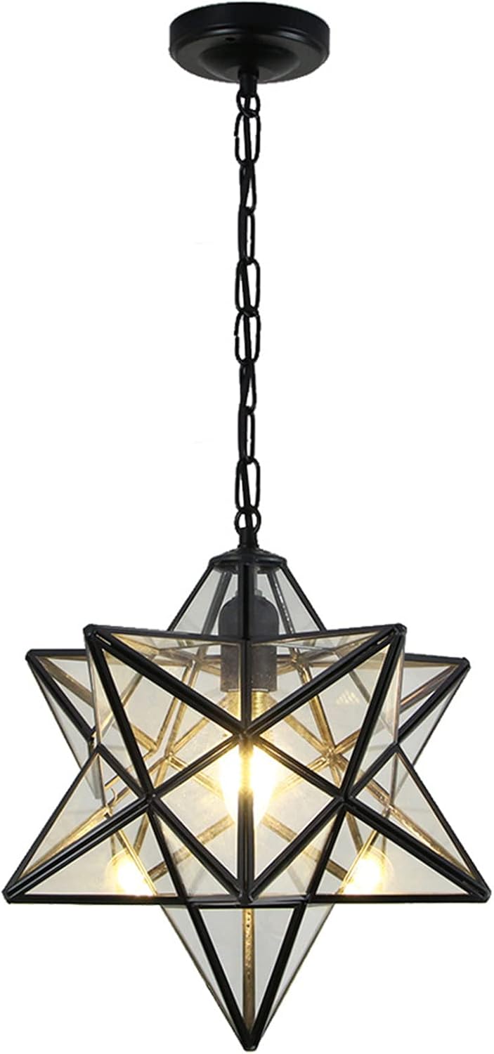 Vintage Star Pendant Metal Clear Glass Shade