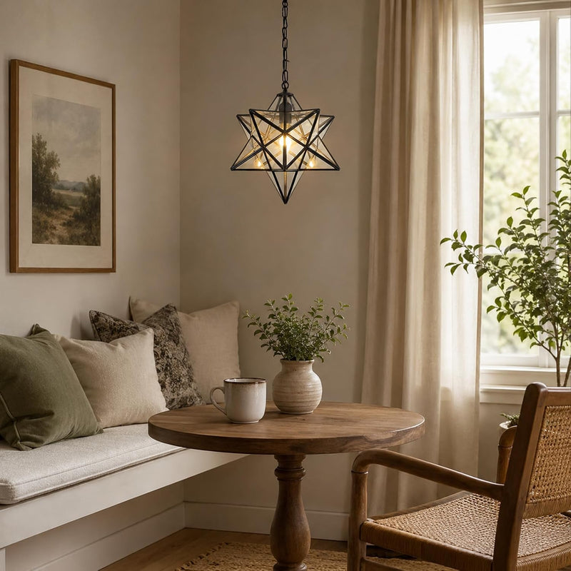 Vintage Star Pendant Metal Clear Glass Shade