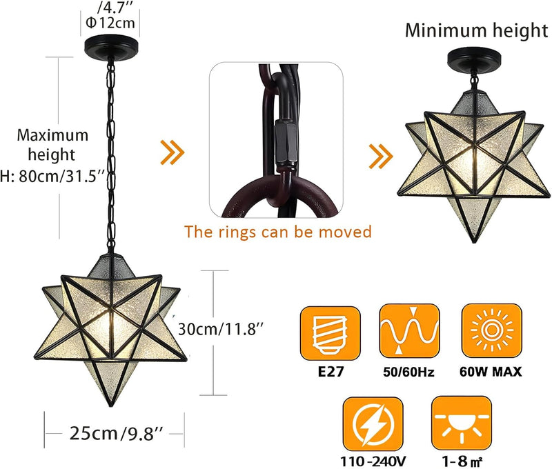 Vintage Star Pendant Metal Clear Glass Shade