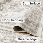 Vintage Taupe Rugs Living Room Washable Non Slip