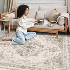 Vintage Taupe Rugs Living Room Washable Non Slip
