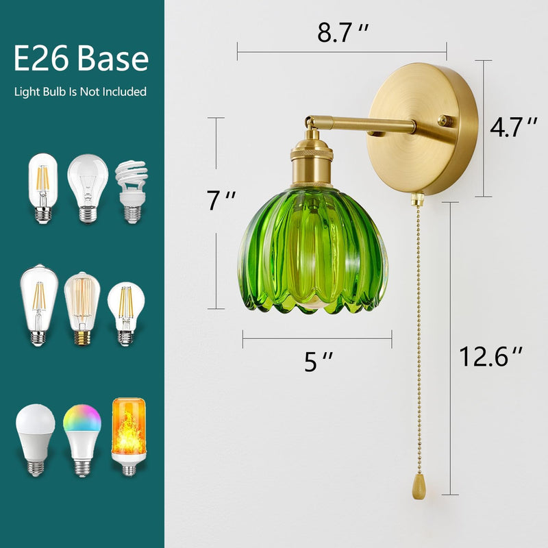 Vintage Wall Sconce Glass Shade Lamp with 12 (2 Pack)