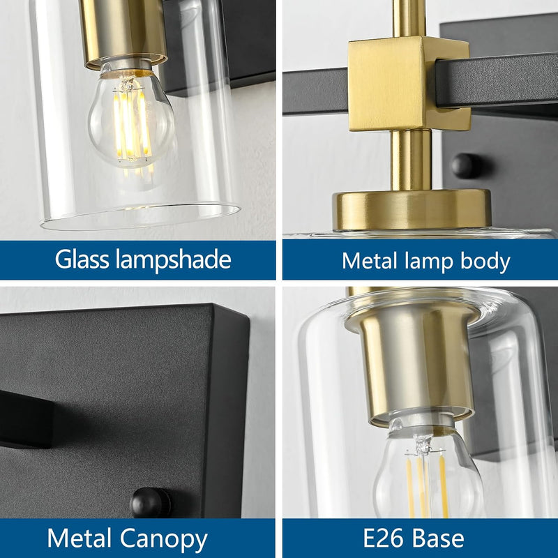 Vintage Wall Sconce Glass Shade Lamp with 12 (2 Pack)