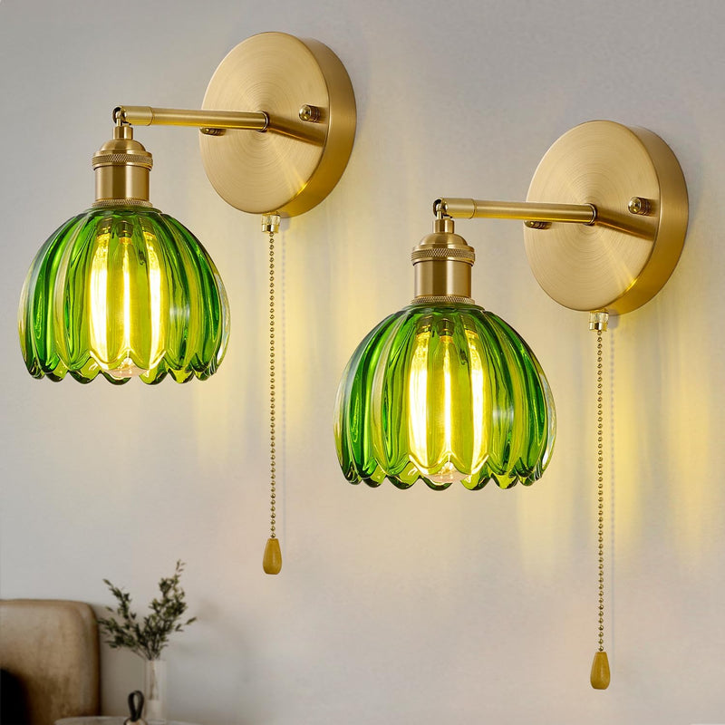 Vintage Wall Sconce Glass Shade Lamp with 12 (2 Pack)