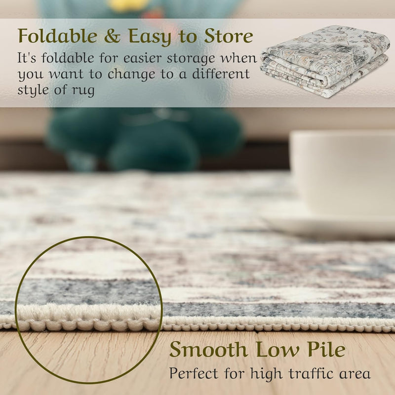 Vintage Washable Area Rug for Bedroom Living