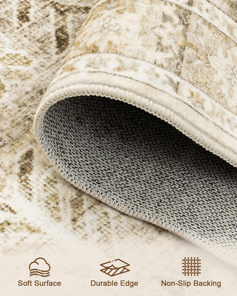 Vintage Washable Area Rug for Bedroom Living
