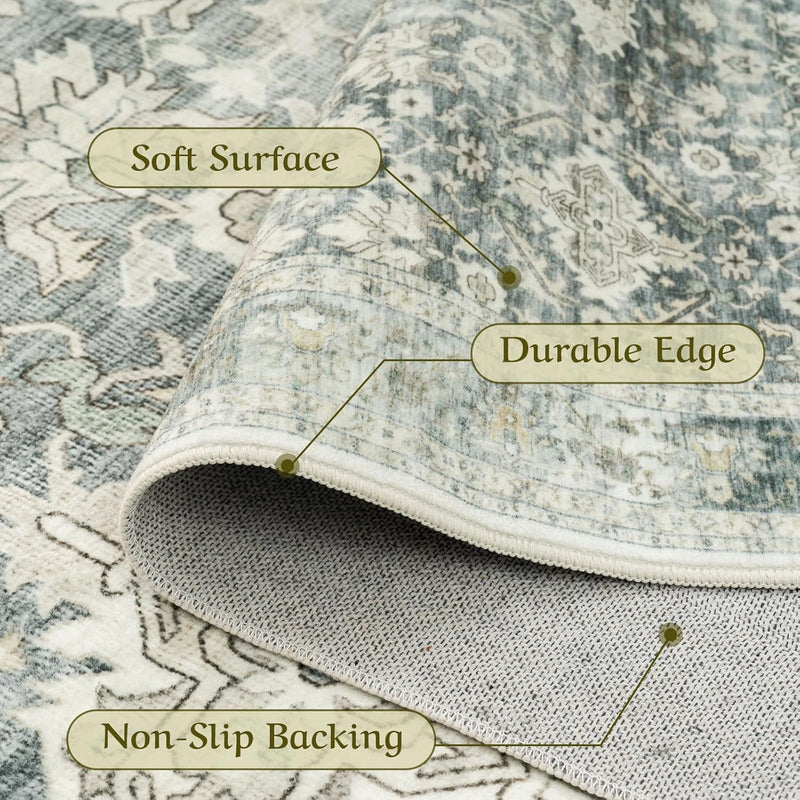 Vintage Washable Area Rug for Bedroom Living