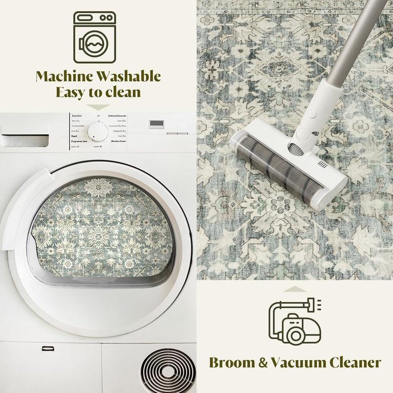 Vintage Washable Area Rug for Bedroom Living