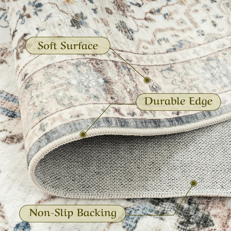 Vintage Washable Area Rug for Bedroom Living