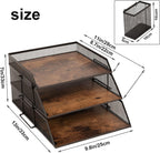 Vintage Wood Metal Letter Tray Desk Organizers Paper (Set of 2)