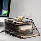 Vintage Wood Metal Letter Tray Desk Organizers Paper (Set of 2)