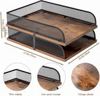 Vintage Wood Metal Letter Tray Desk Organizers Paper (Set of 2)