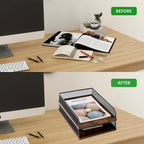 Vintage Wood Metal Letter Tray Desk Organizers Paper (Set of 2)