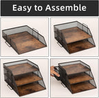 Vintage Wood Metal Letter Tray Desk Organizers Paper (Set of 2)