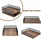 Vintage Wood Metal Letter Tray Desk Organizers Paper (Set of 2)