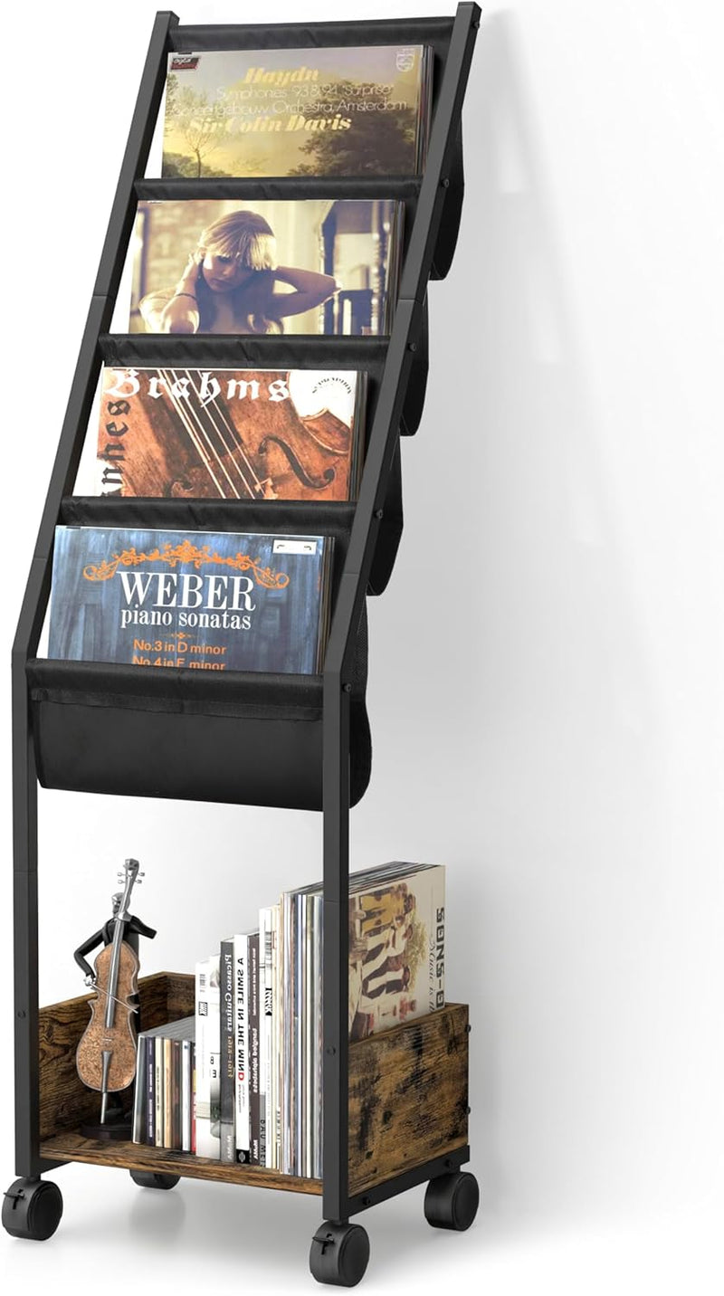 4-Tier Vinyl Record Storage Cabinet with Display Shelf
