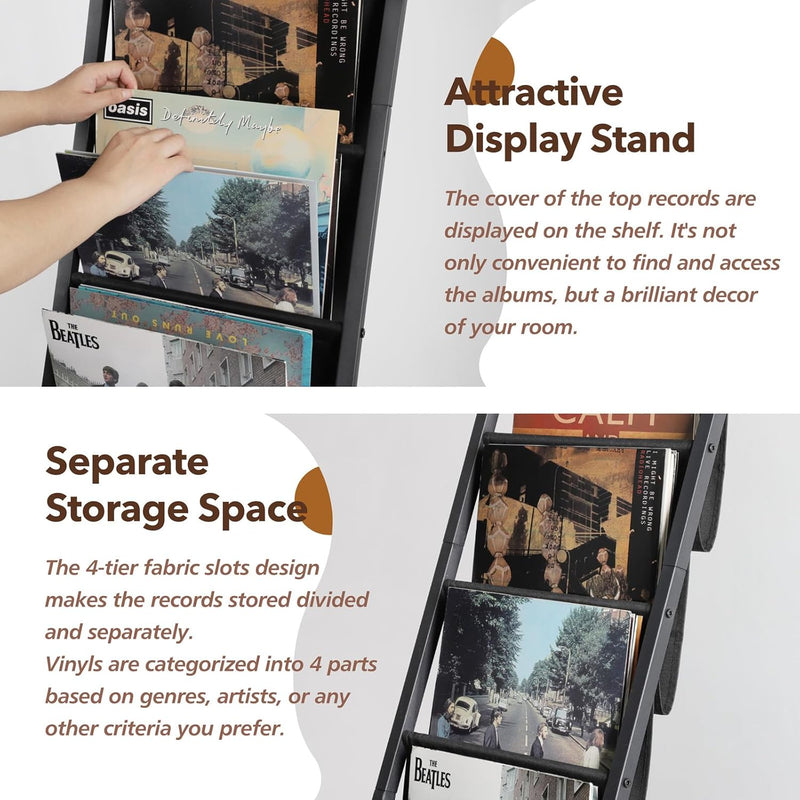 4-Tier Vinyl Record Storage Cabinet with Display Shelf