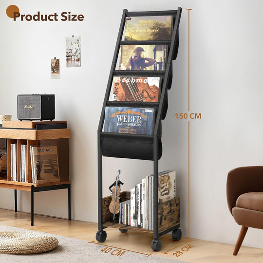 4-Tier Vinyl Record Storage Cabinet with Display Shelf