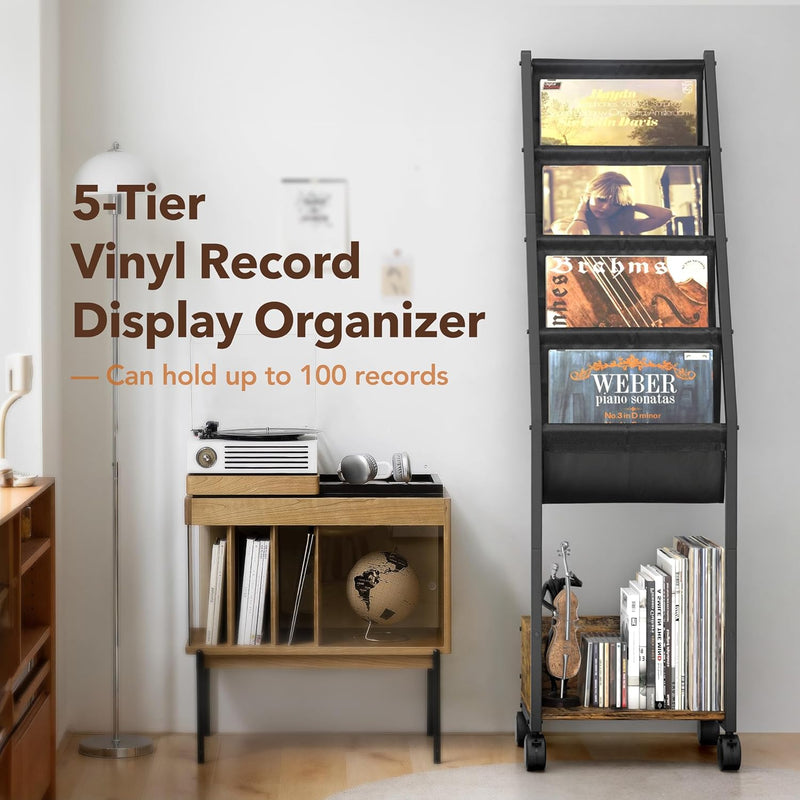 4-Tier Vinyl Record Storage Cabinet with Display Shelf