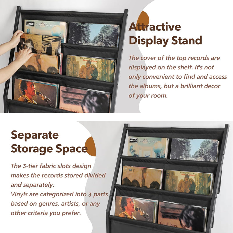4-Tier Vinyl Record Storage Cabinet with Display Shelf