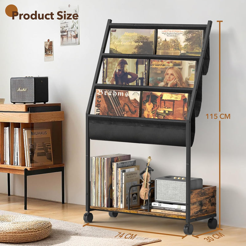 4-Tier Vinyl Record Storage Cabinet with Display Shelf
