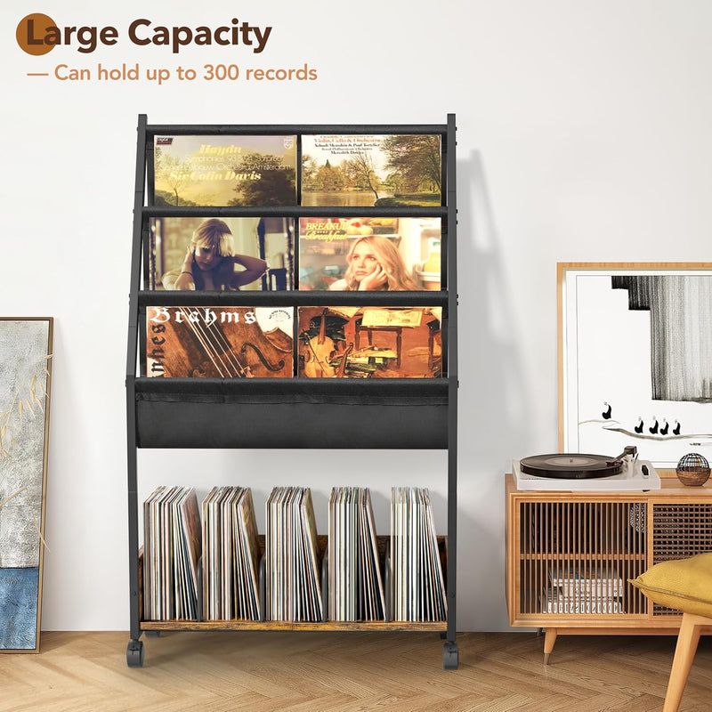 4-Tier Vinyl Record Storage Cabinet with Display Shelf