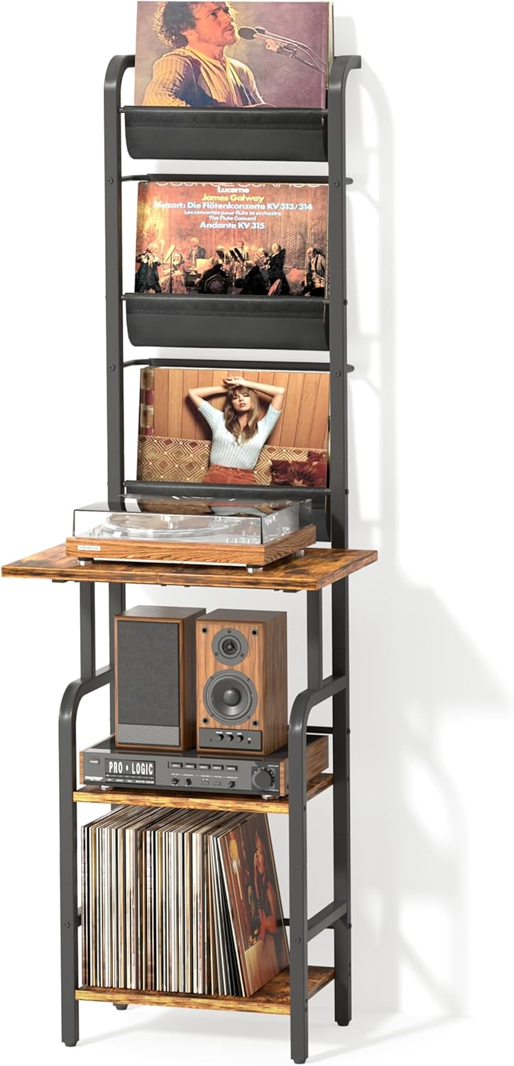 Tall Record Player Stand with Vinyl Storage