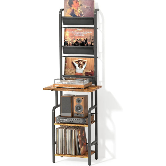 Tall Record Player Stand with Vinyl Storage