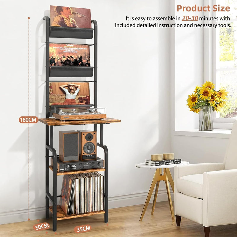 Tall Record Player Stand with Vinyl Storage