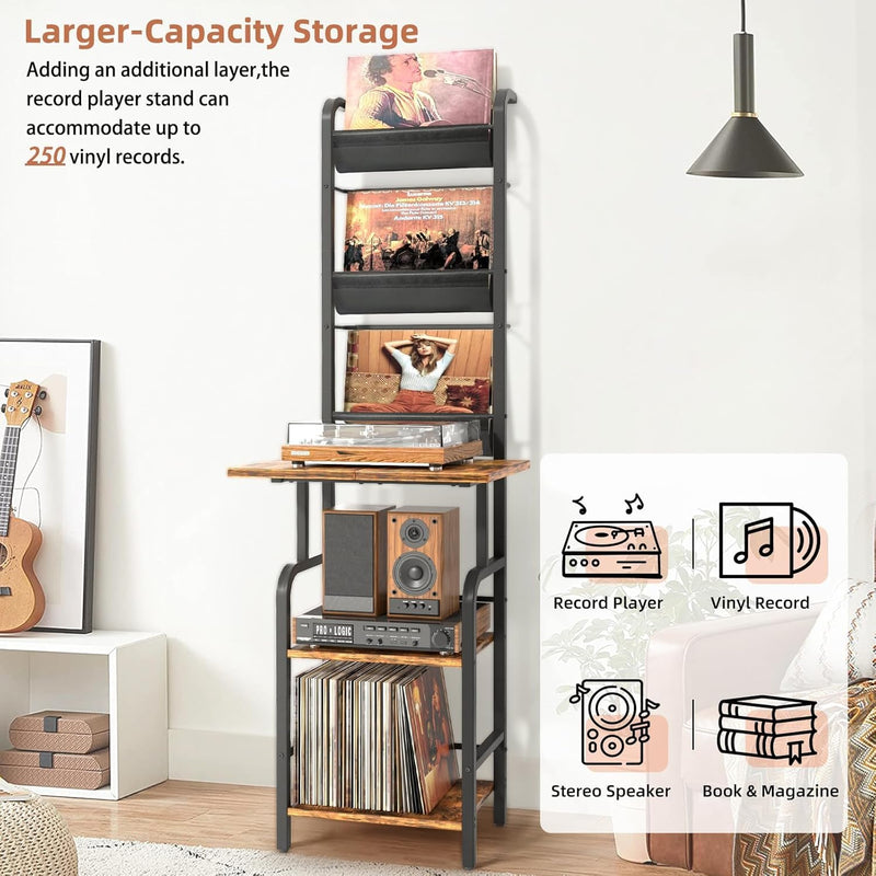 Tall Record Player Stand with Vinyl Storage
