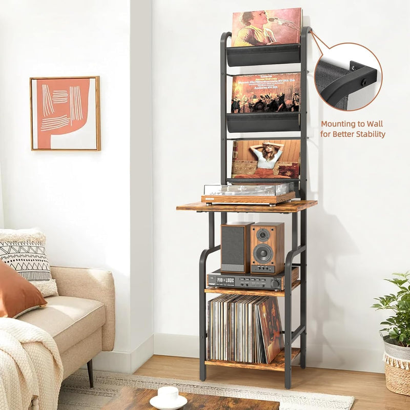 Tall Record Player Stand with Vinyl Storage