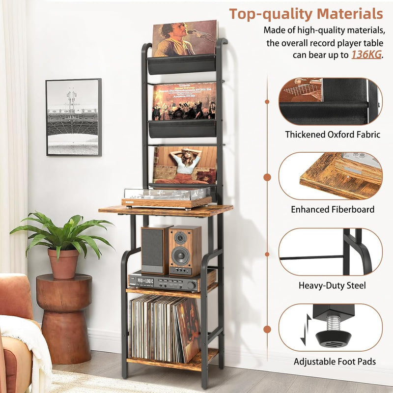 Tall Record Player Stand with Vinyl Storage