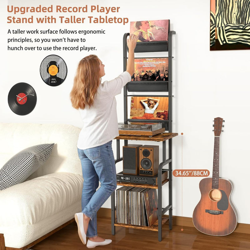 Tall Record Player Stand with Vinyl Storage