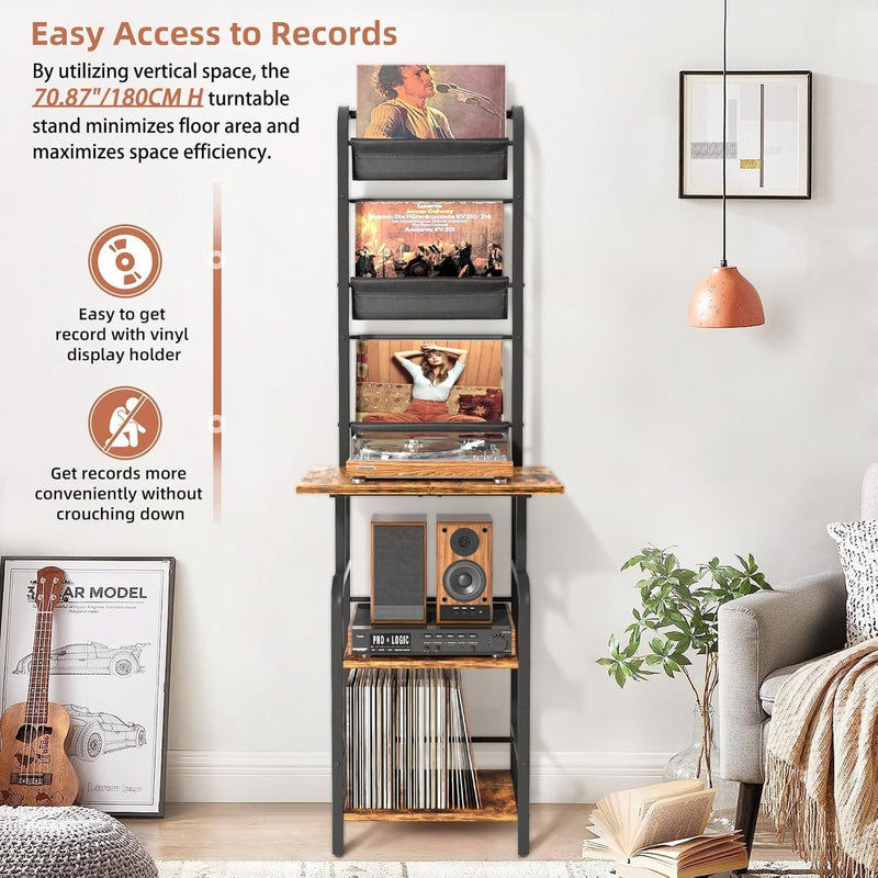 Tall Record Player Stand with Vinyl Storage