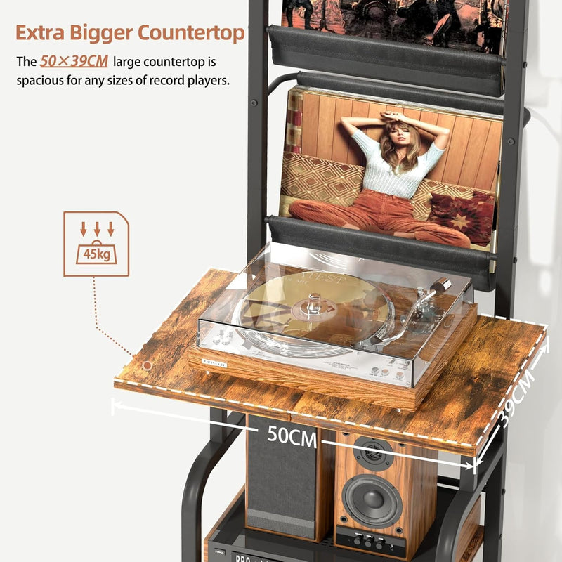 Tall Record Player Stand with Vinyl Storage
