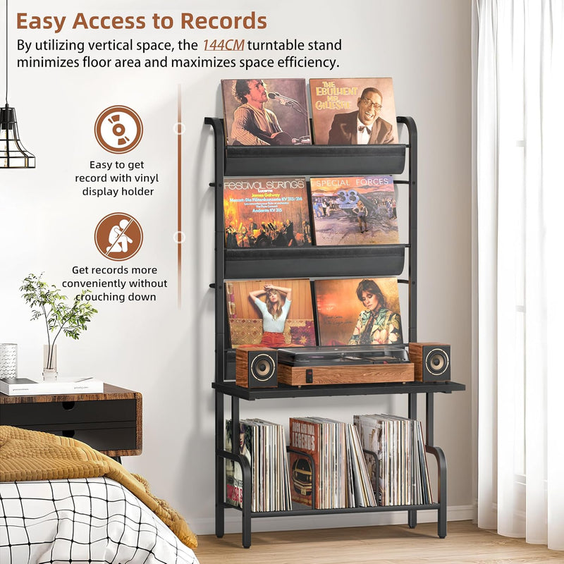 Record Player Stand with Vinyl Storage for 200