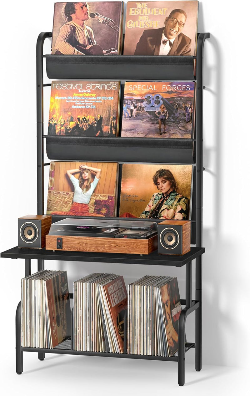 Record Player Stand with Vinyl Storage for 200