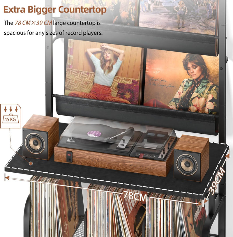 Record Player Stand with Vinyl Storage for 200