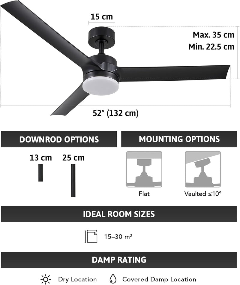 52 Inch Ceiling Fan with Light Remote Control
