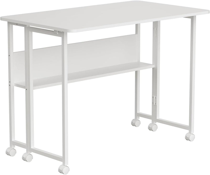 W Folding Mobile Desk 100x58CM with Shelf